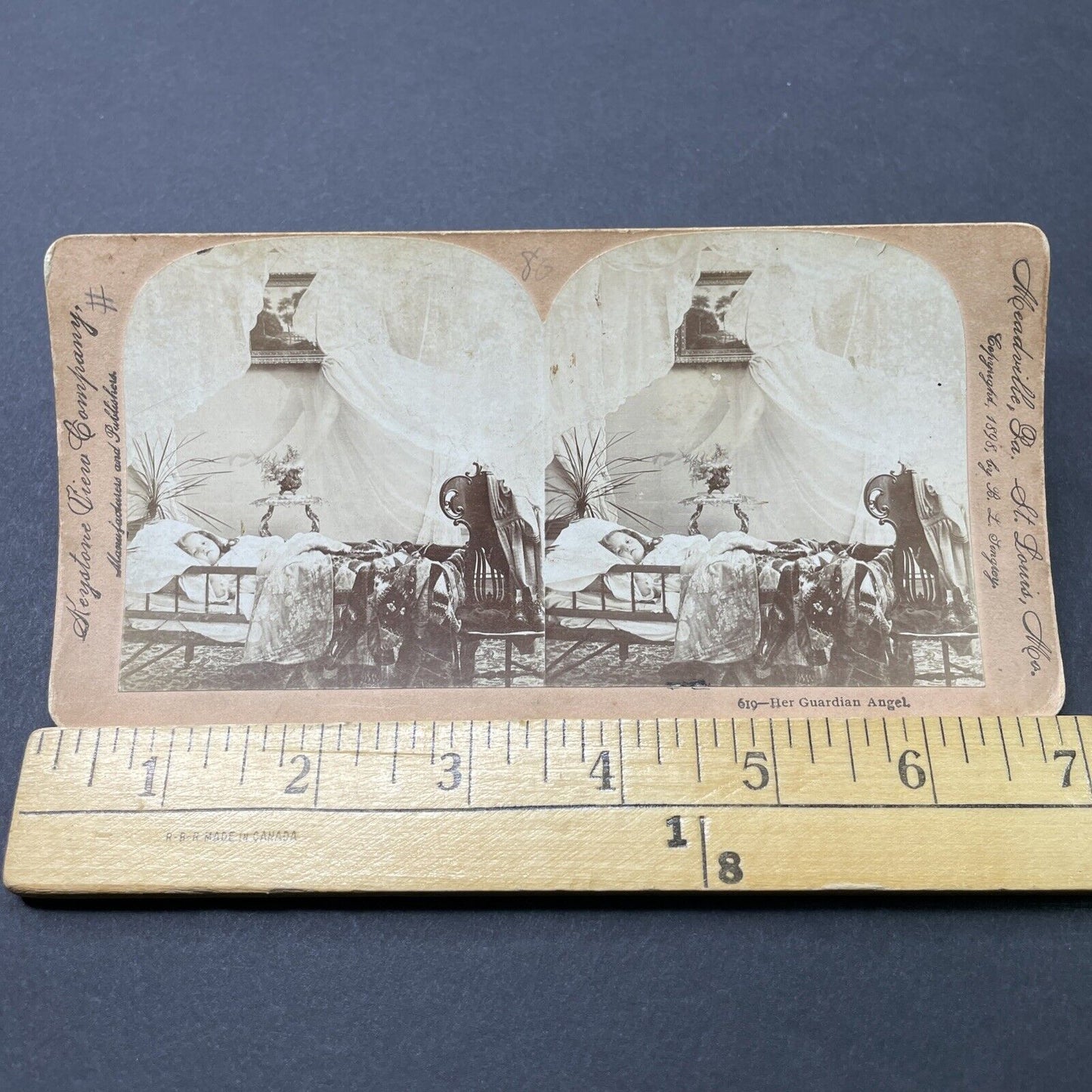 Antique 1898 Angel Hovers Over Sick Child Stereoview Photo Card P2791