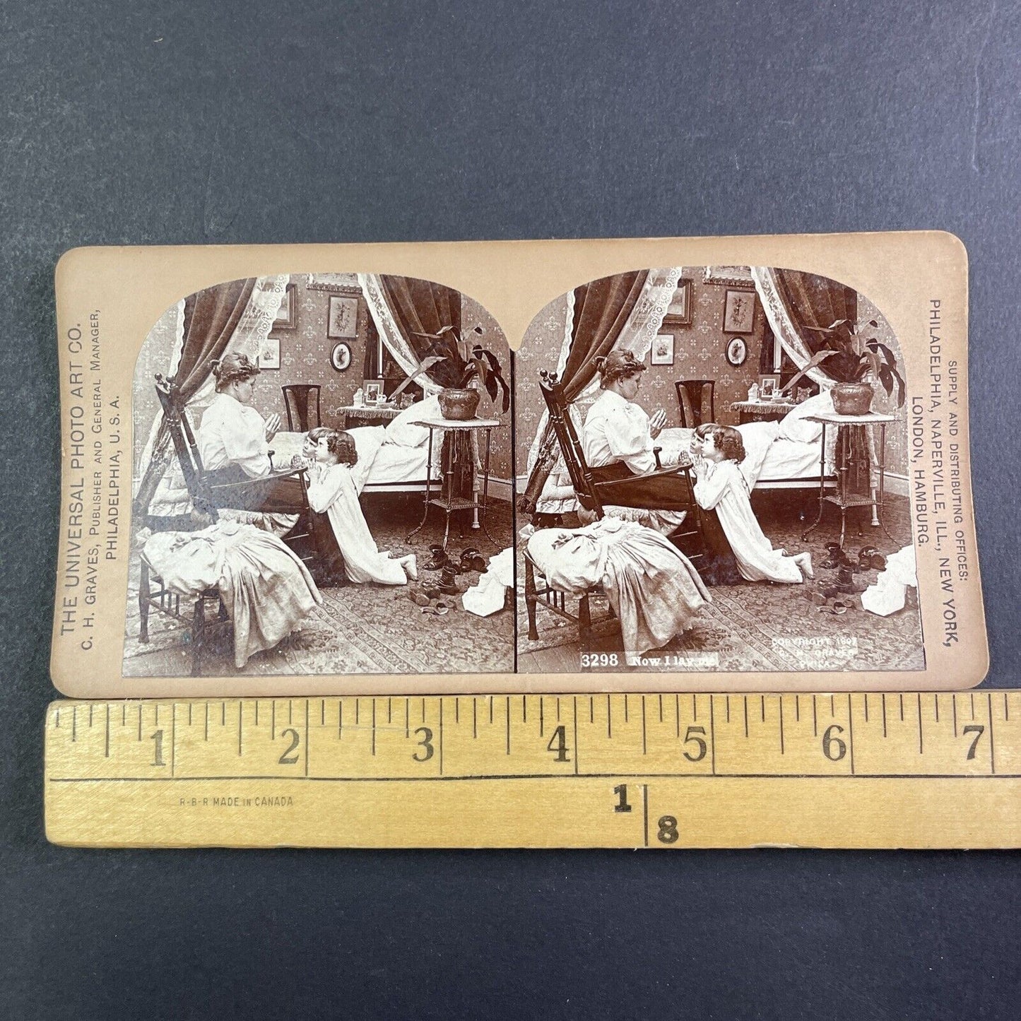 Children Praying With Mother Christian Prayer Stereoview Antique c1897 X3514