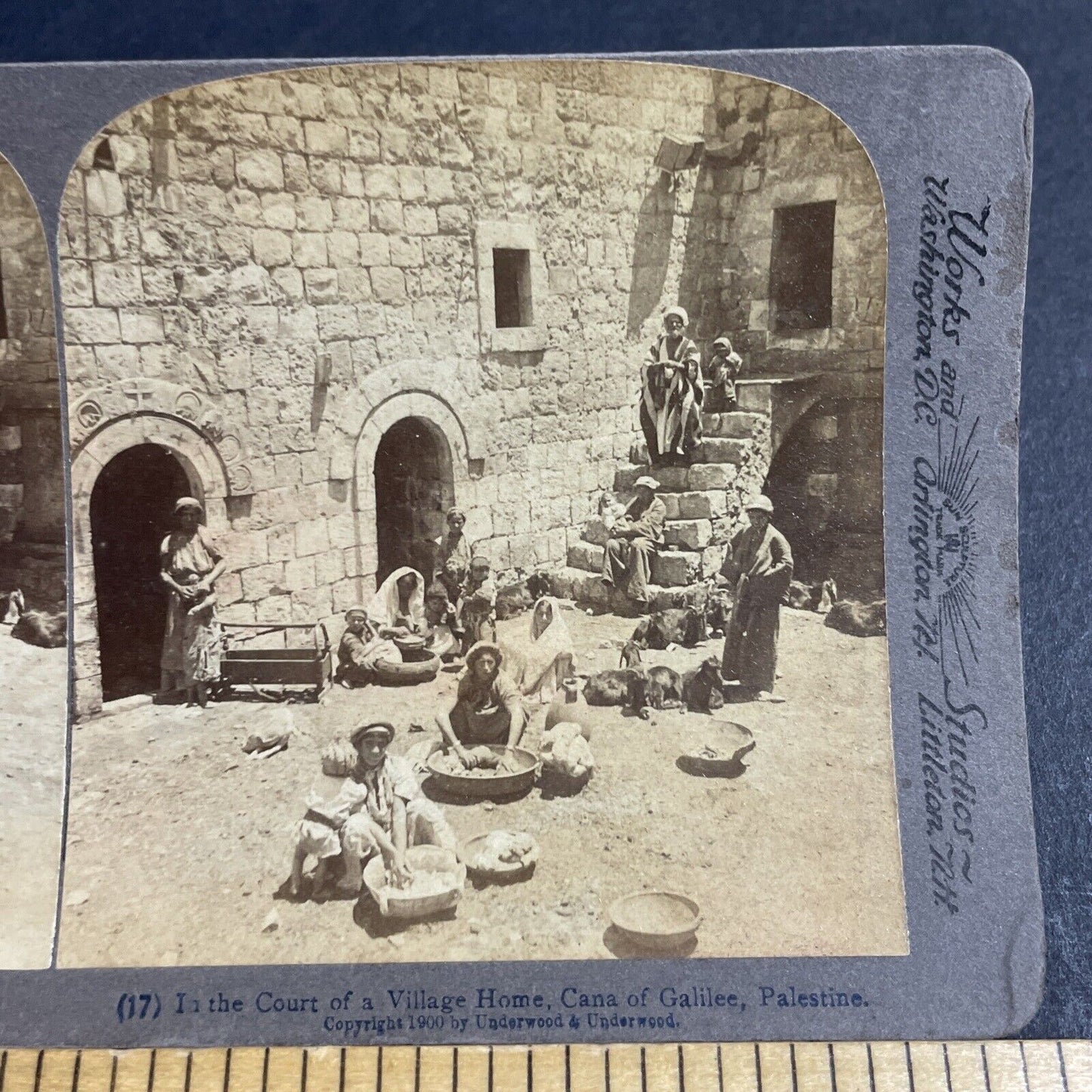 Antique 1900 Washing Clothes In Kafr Kanna Israel Stereoview Photo Card P4188