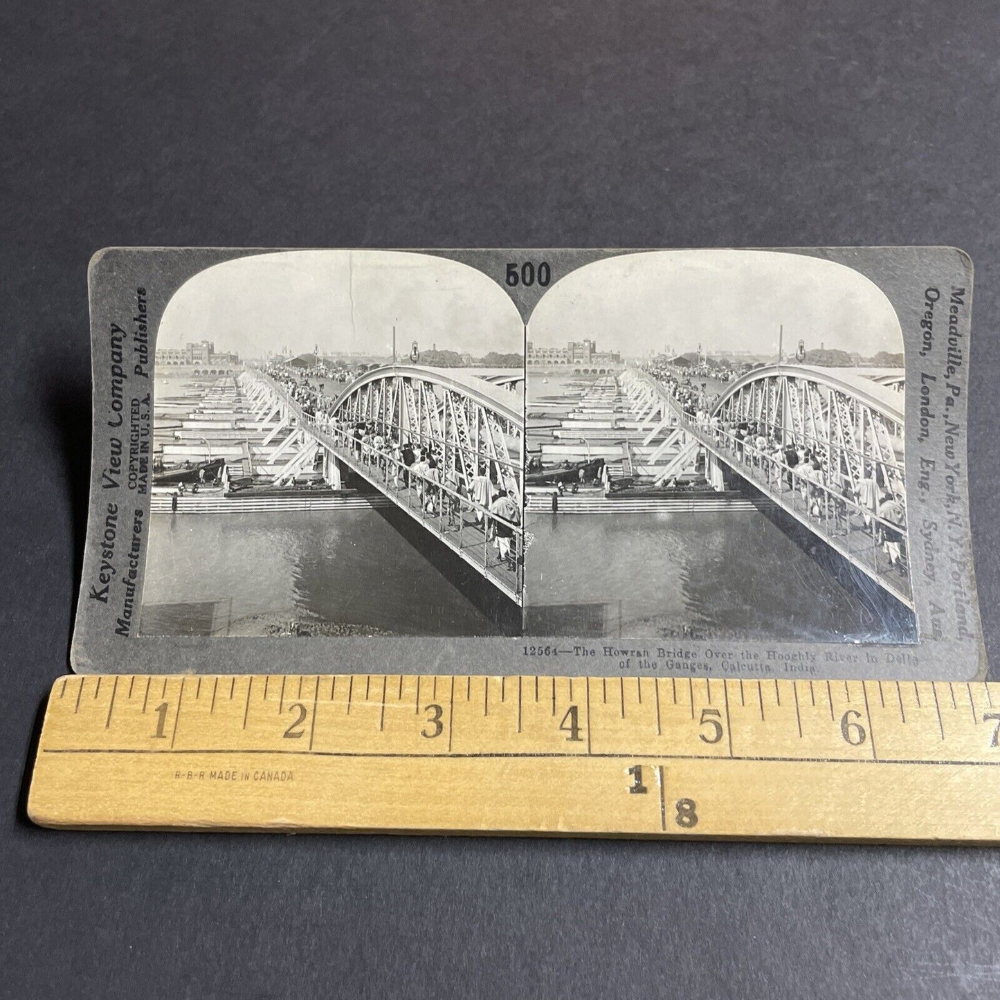 Antique 1910s Howrah Pontoon Bridge Calcutta India Stereoview Photo Card P4466