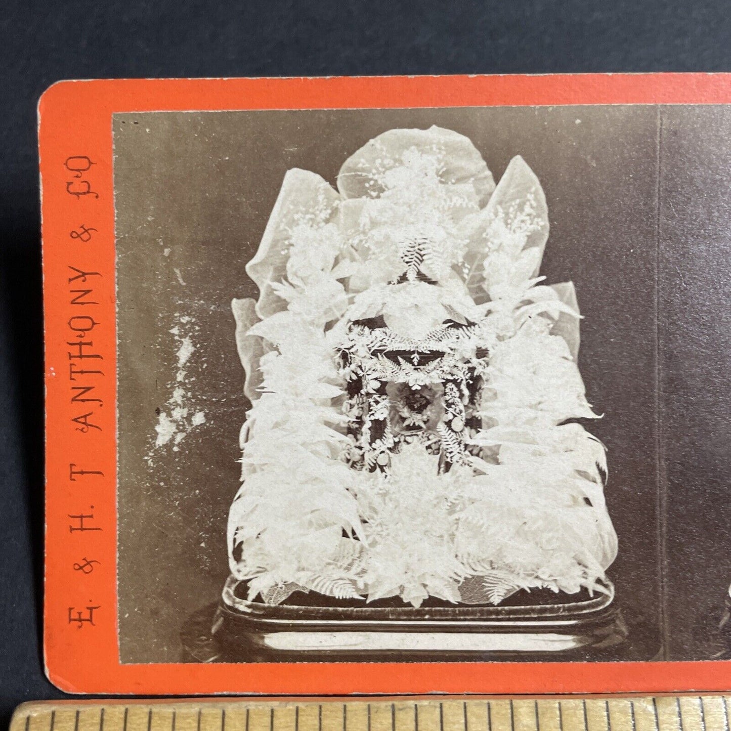 Antique 1862 Cassie Wheelan Funeral Coffin Flowers Stereoview Photo Card P4677