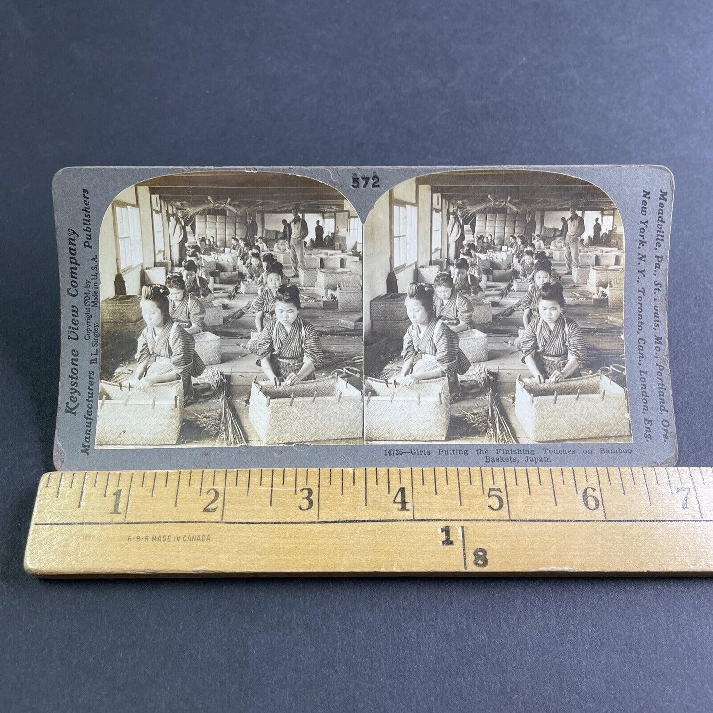 Antique 1904 Basket Factory Yoshiwara Fuji Japan Stereoview Photo Card P2122