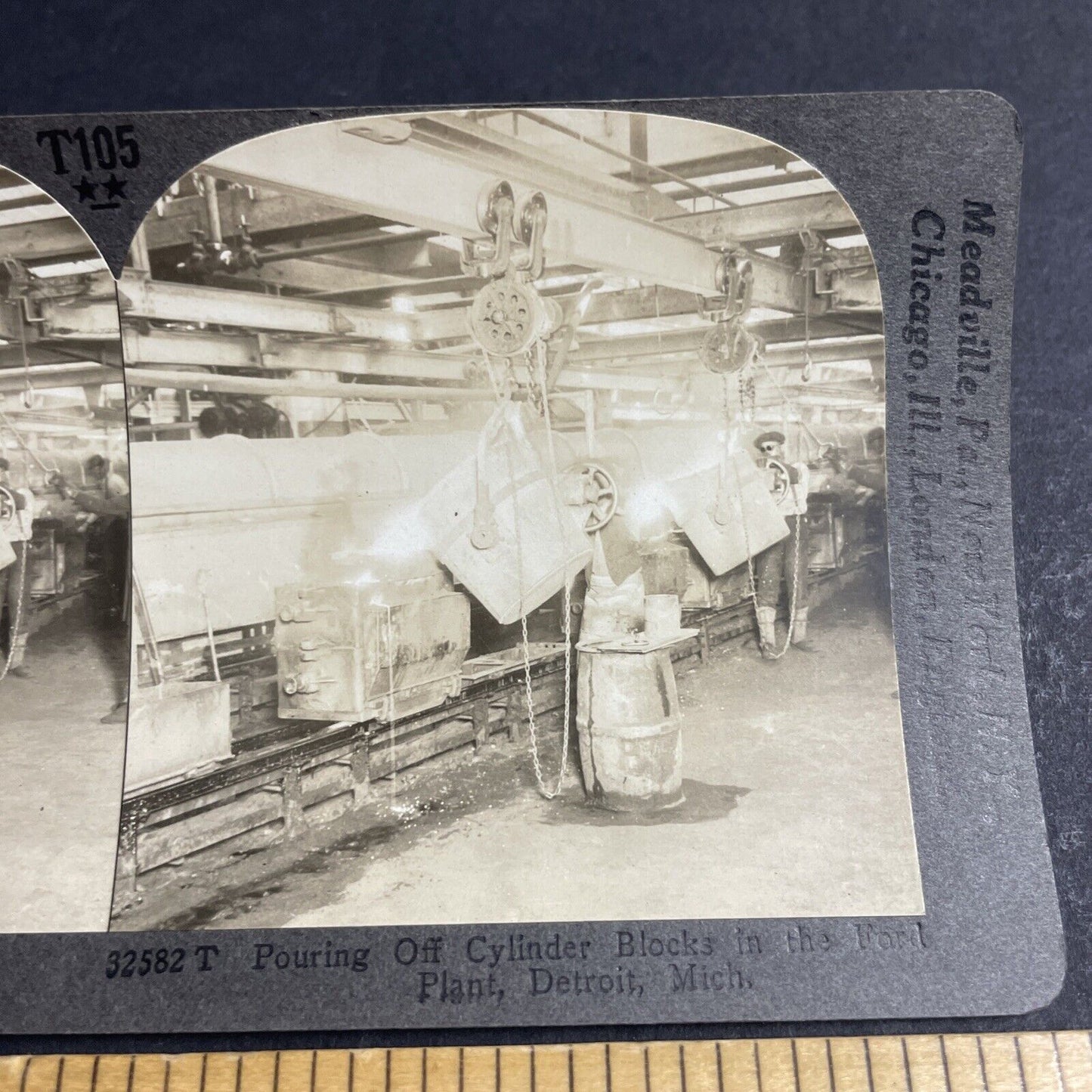 Antique 1929 Ford Motor Engine Plant Detroit Michigan Stereoview Photo Card 4832