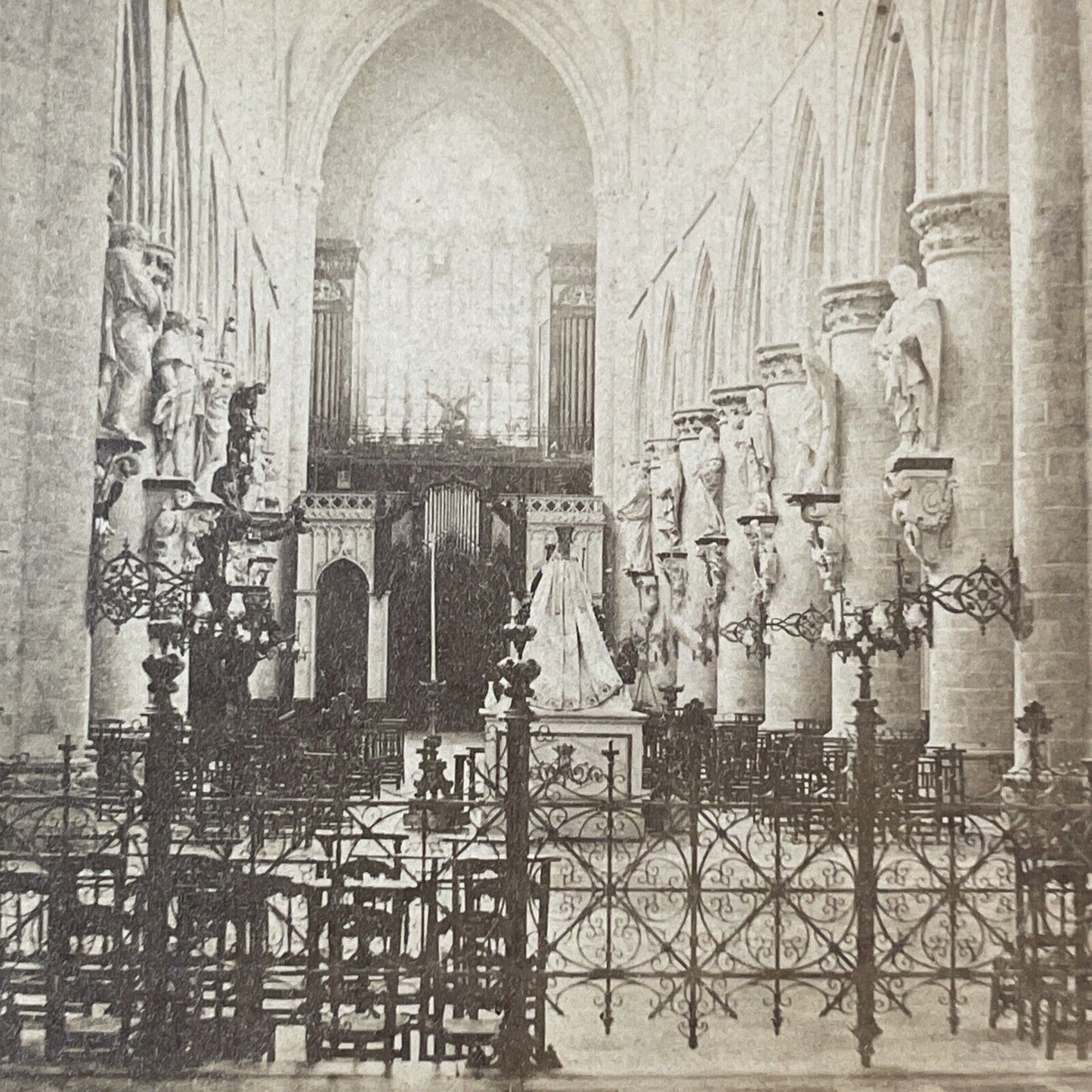 Interior St. Gudule Cathedral Church Stereoview Brussels Antique c1870s X2726