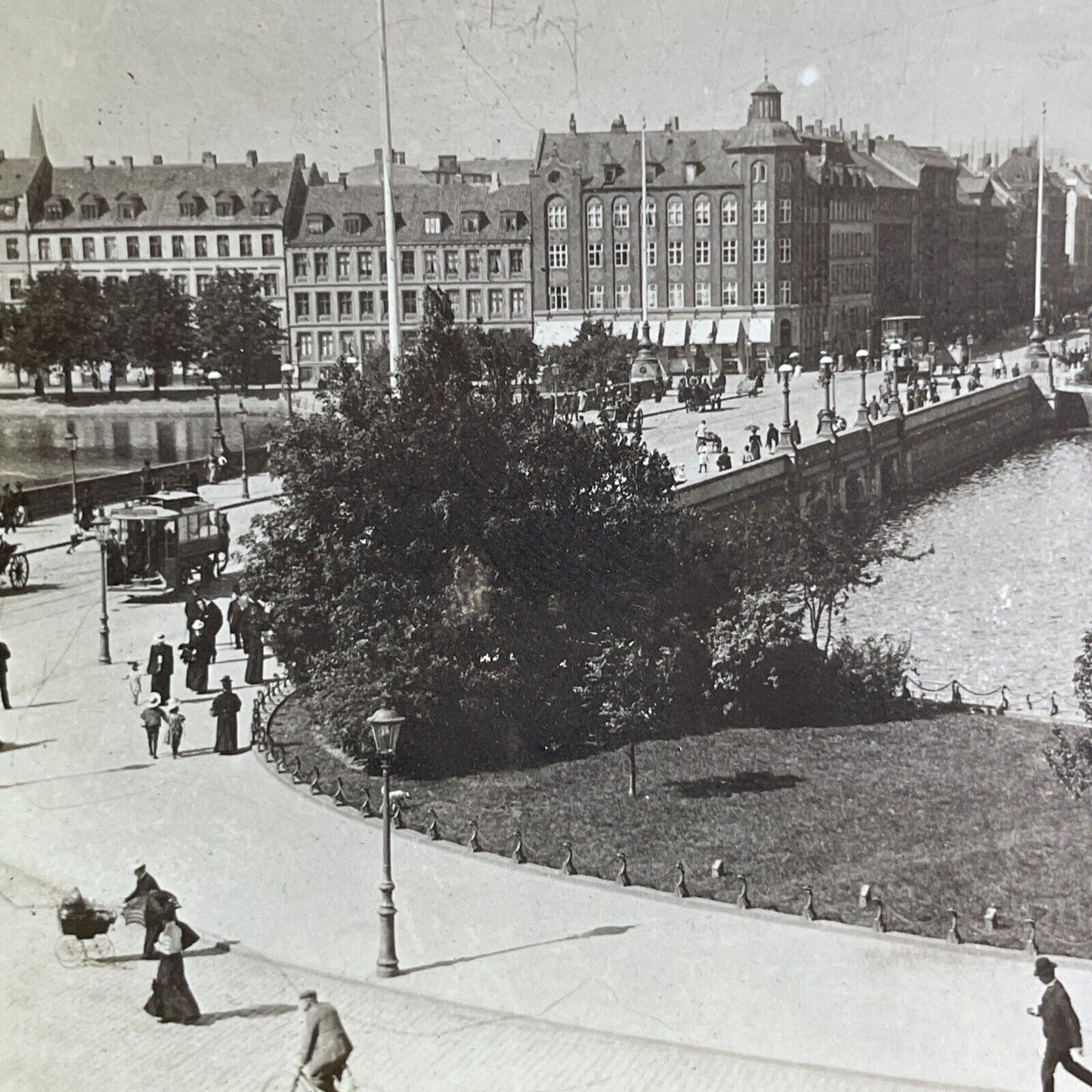 Antique 1901 Queen Louise Bridge Copenhagen Denmark Stereoview Photo Card P2161