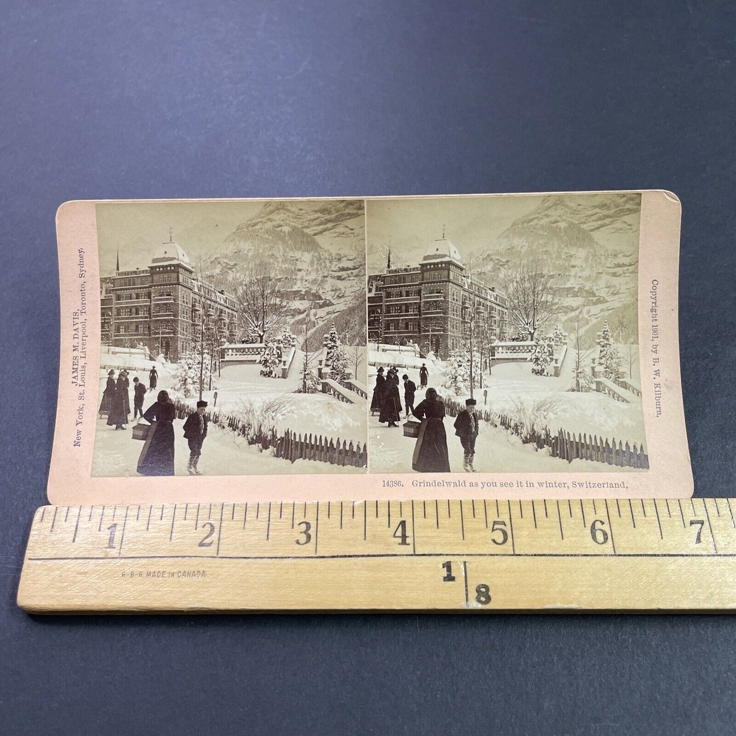 Antique 1901 Big Snowstorm Grindelwald Switzerland Stereoview Photo Card P3807