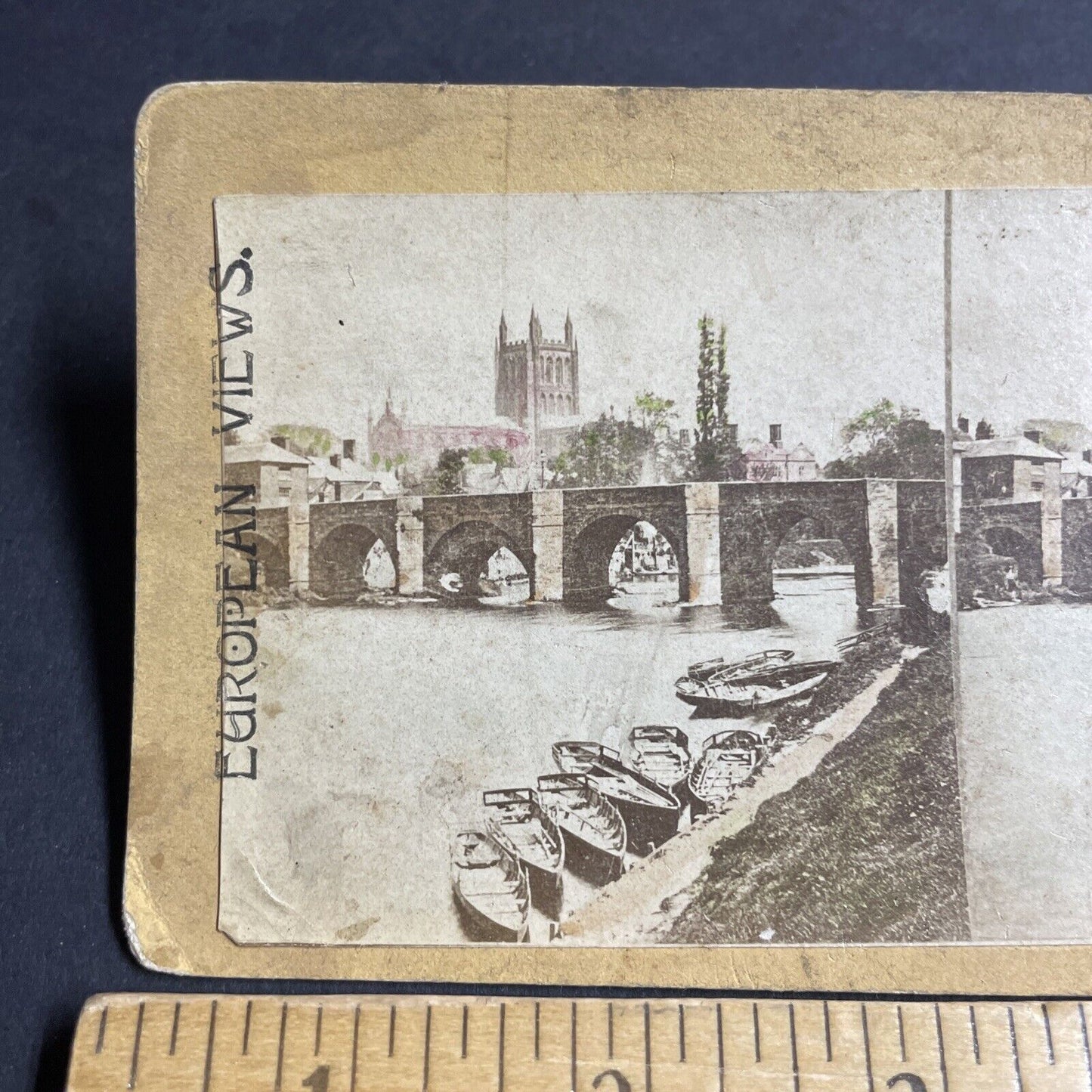 Antique 1870s Hereford Cathedral And Bridges England Stereoview Photo Card P4419