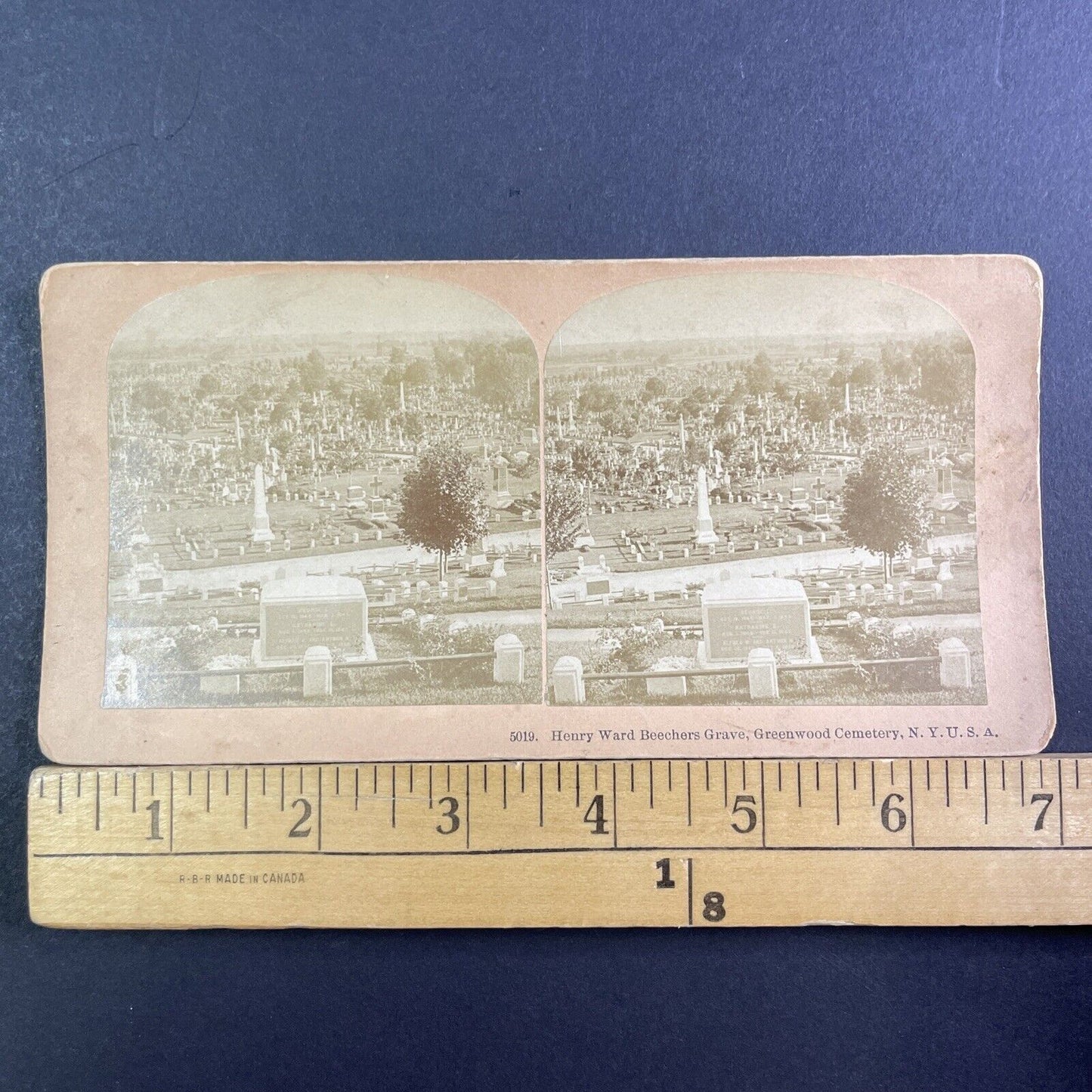 Henry Ward Beecher Grave Stereoview Green-Wood Cemetery NY Antique c1887 X3246