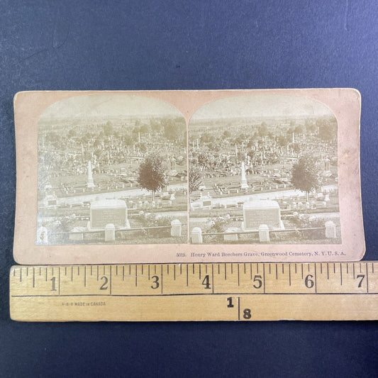 Henry Ward Beecher Grave Stereoview Green-Wood Cemetery NY Antique c1887 X3246