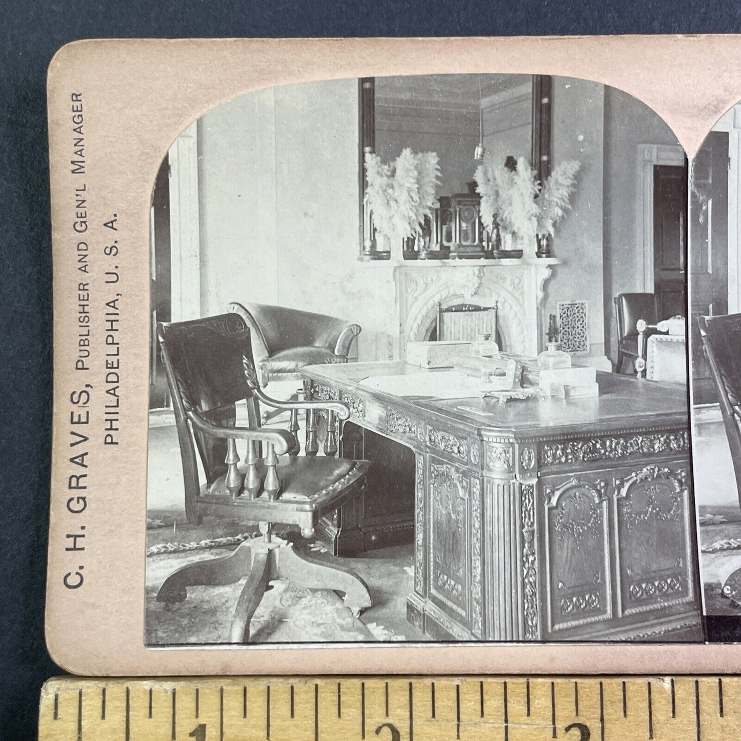 President's Desk White House Stereoview Washington DC Antique c1900 X2833