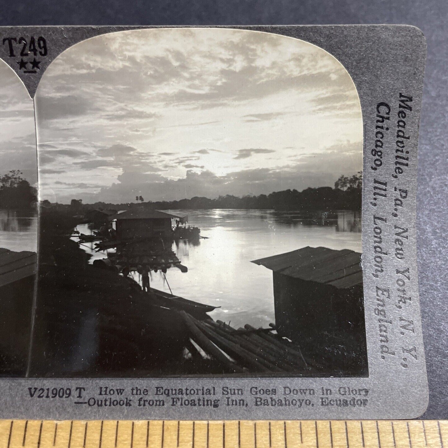 Antique 1920s Babahoyo Ecuador Sunset Town View Stereoview Photo Card P5214