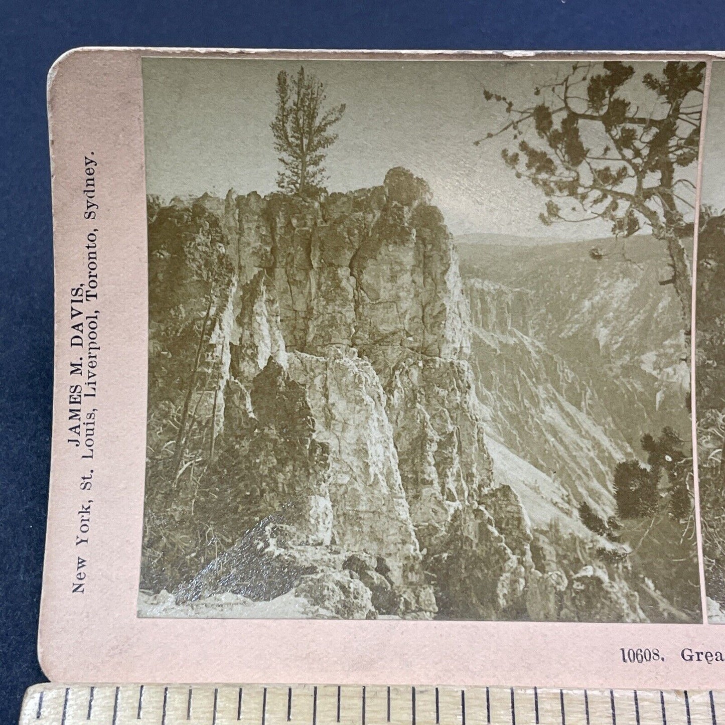 Antique 1896 Inspiration Point Yellowstone Park Stereoview Photo Card V2000