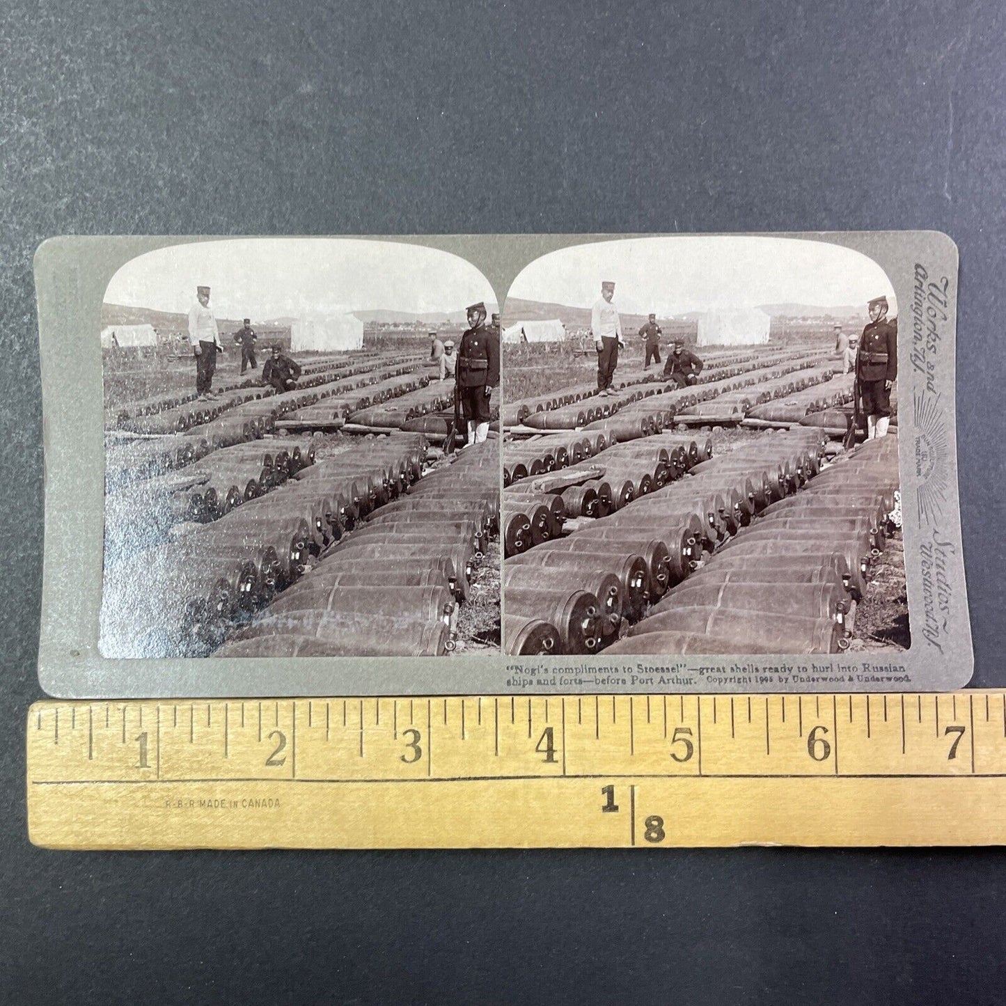 Japanese Heavy Artillery Shells Stereoview Dalian China Antique c1905 X2813