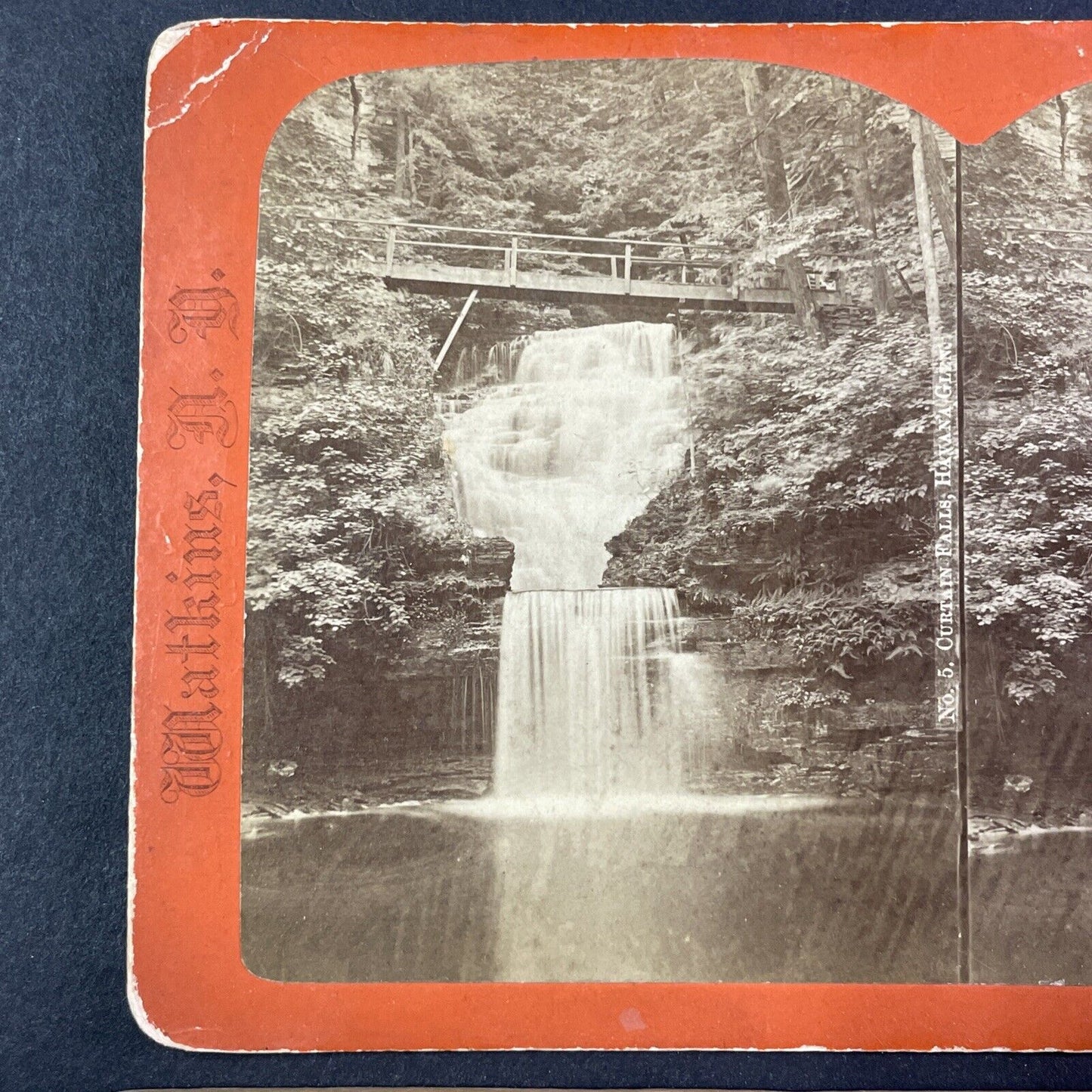 Watkins Glen Curtain Falls New York Stereoview R.D. Crum Antique c1870s Y1813