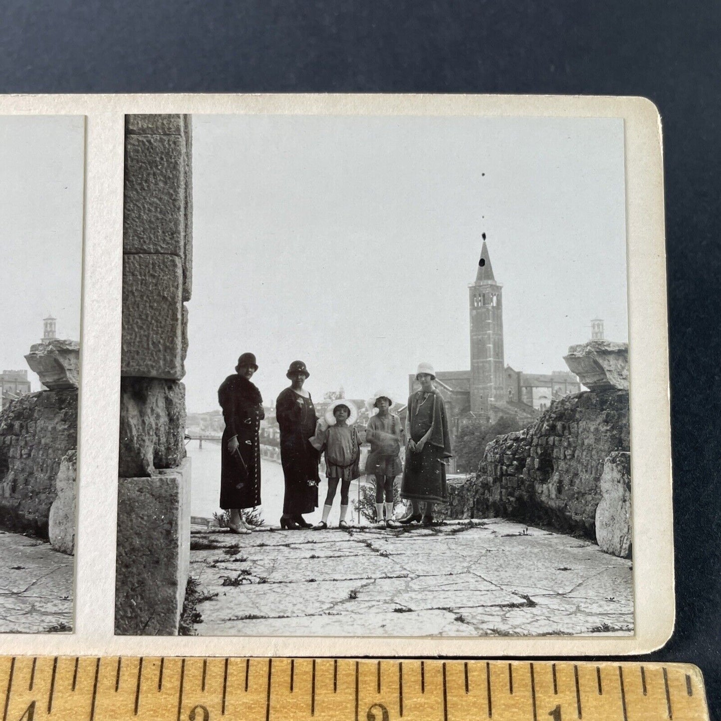 Antique 1925 Wealthy American Family In Italy OOAK Stereoview Photo Card P3232