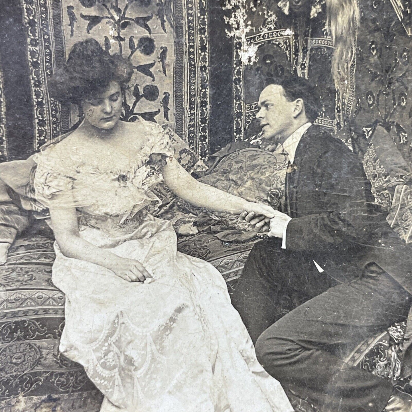 Antique 1902 Man Proposes To Woman For Marriage Stereoview Photo Card P2885