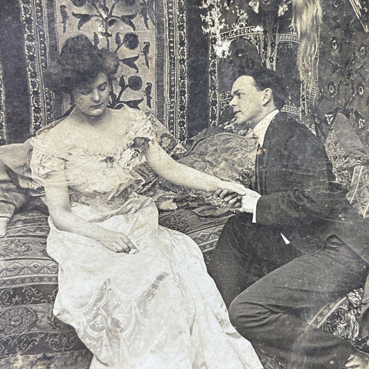 Antique 1902 Man Proposes To Woman For Marriage Stereoview Photo Card P2885