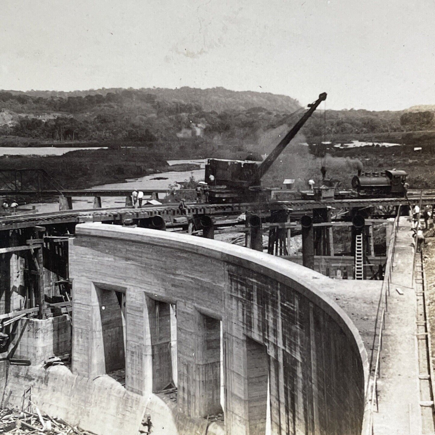 Gatun Lake Spillway Construction Panama Canal Stereoview Antique c1913 Y2821