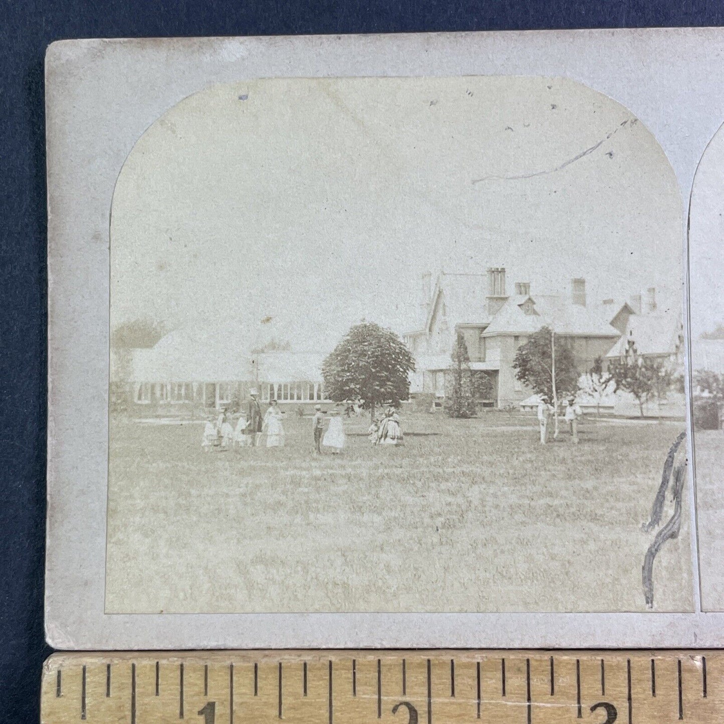 Wealthy Family At Victorian Mansion House Stereoview Antique c1865 X1660