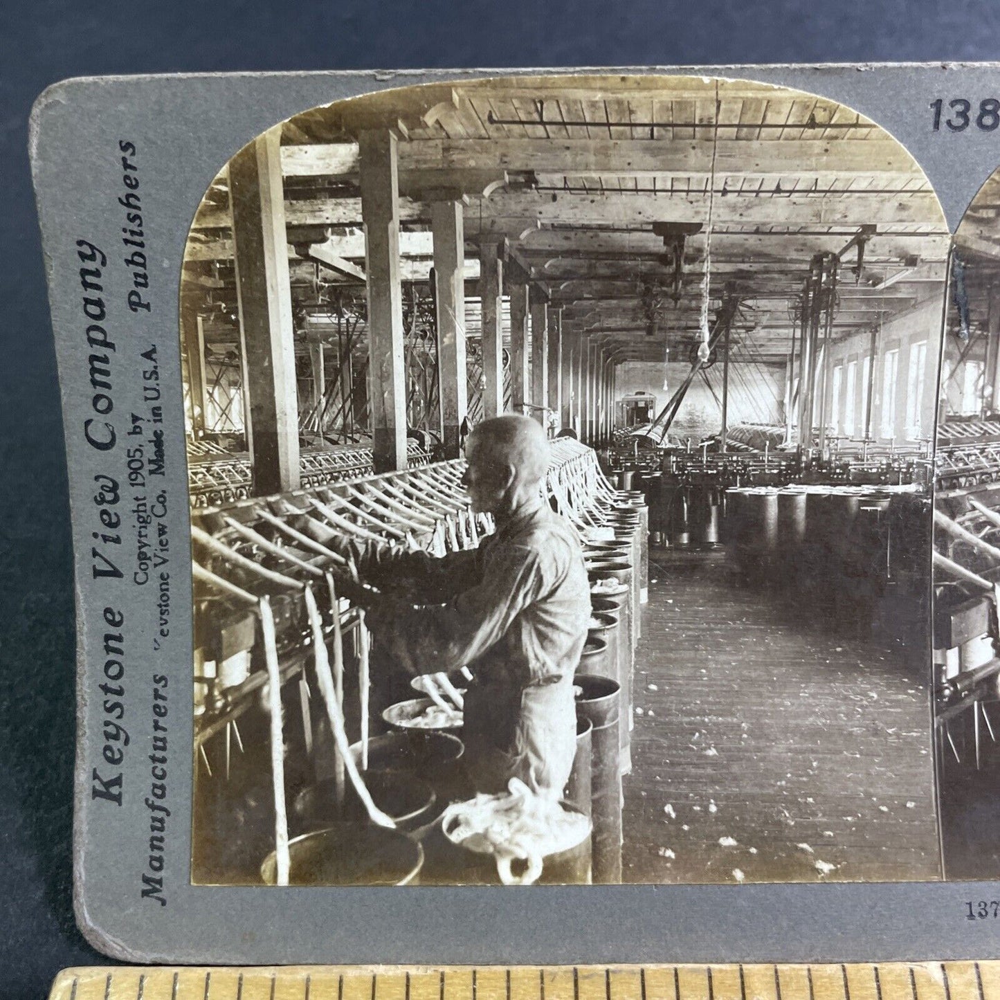 Antique 1905 Cotton Yarn Machine Dallas Mill Texas Stereoview Photo Card P2200