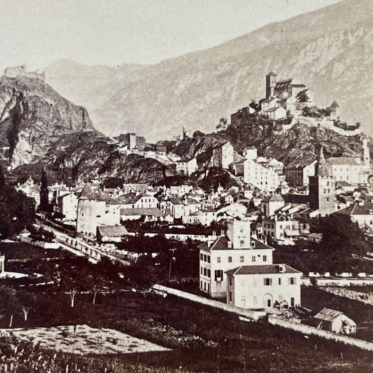 Antique 1870s Valley Of The Rhone Switzerland Stereoview Photo Card P4034