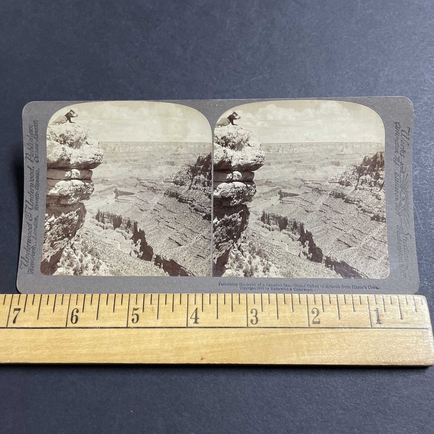 Antique 1903 Woman Throwing Rocks Into Grand Canyon Stereoview Photo Card P5050