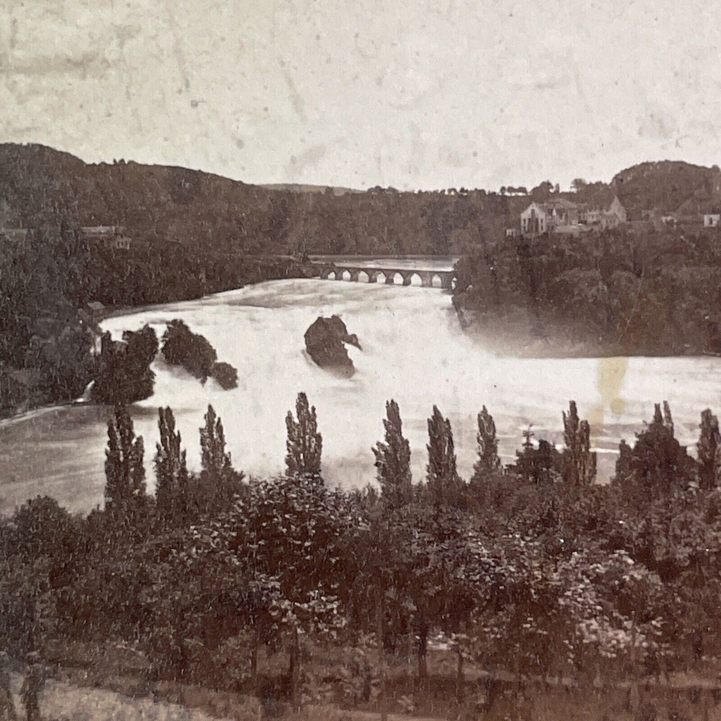 Rhine Falls Schaffhausen Switzerland Stereoview Laufen Castle Antique 1865 X3542