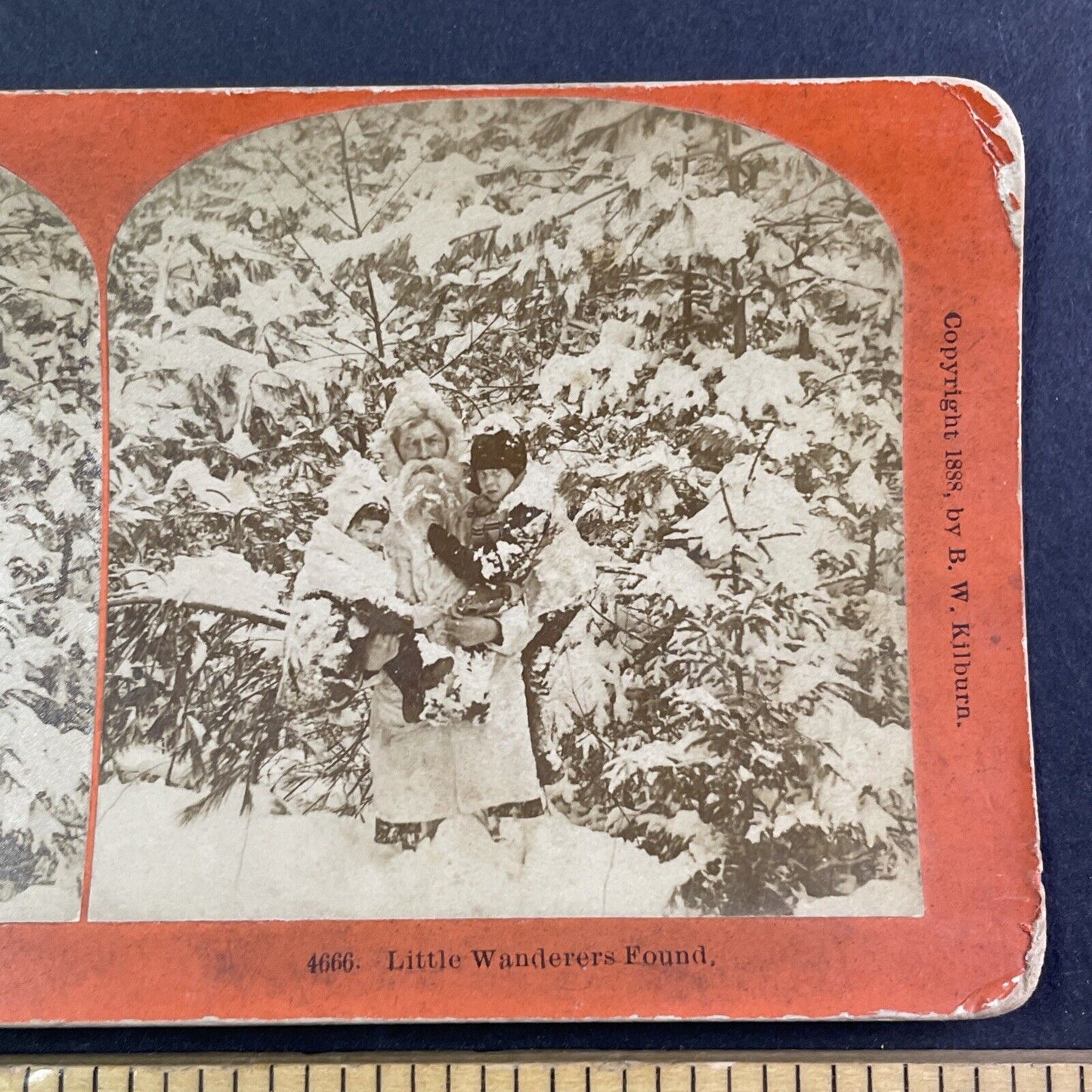 Santa Claus Finds Children In A Forest Stereoview Christmas Antique c1888 X3646