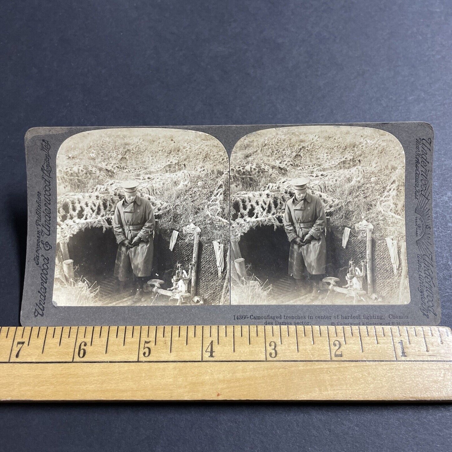 Antique 1917 US Army Officer French WW1 Trench Stereoview Photo Card P4946