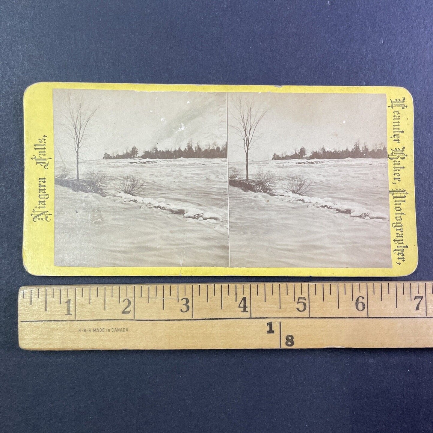 Niagara Falls Lone Tree in Upper Rapids Stereoview Leander Baker c1870s Y2521