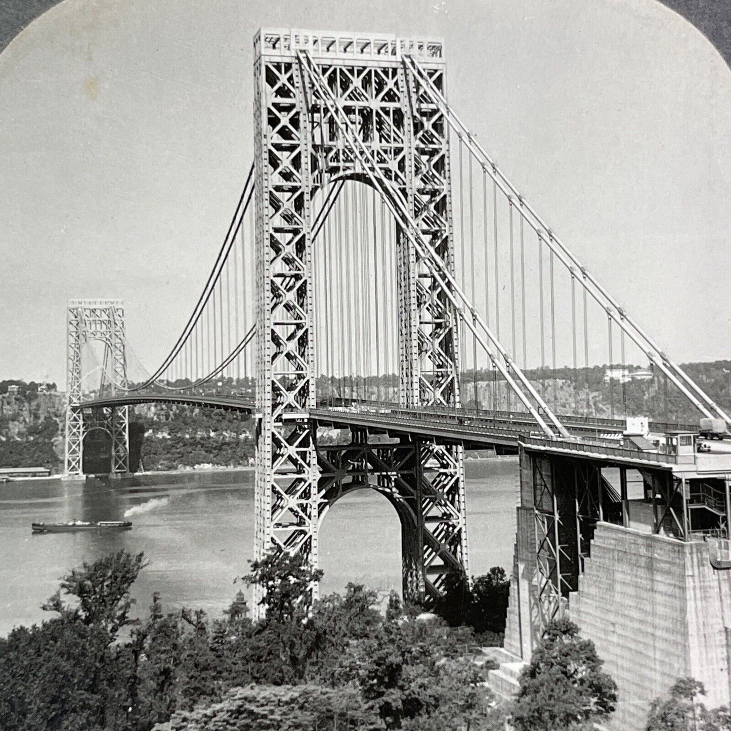 George Washington Bridge Manhattan Stereoview New York City Antique c1920s Y545