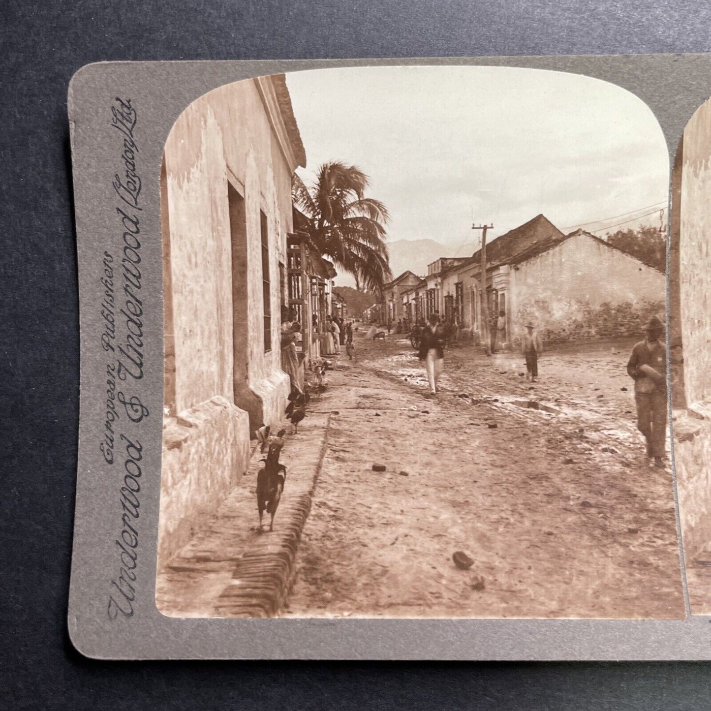 Antique 1905 Santa Marta Colombia Downtown Street Stereoview Photo Card P1319