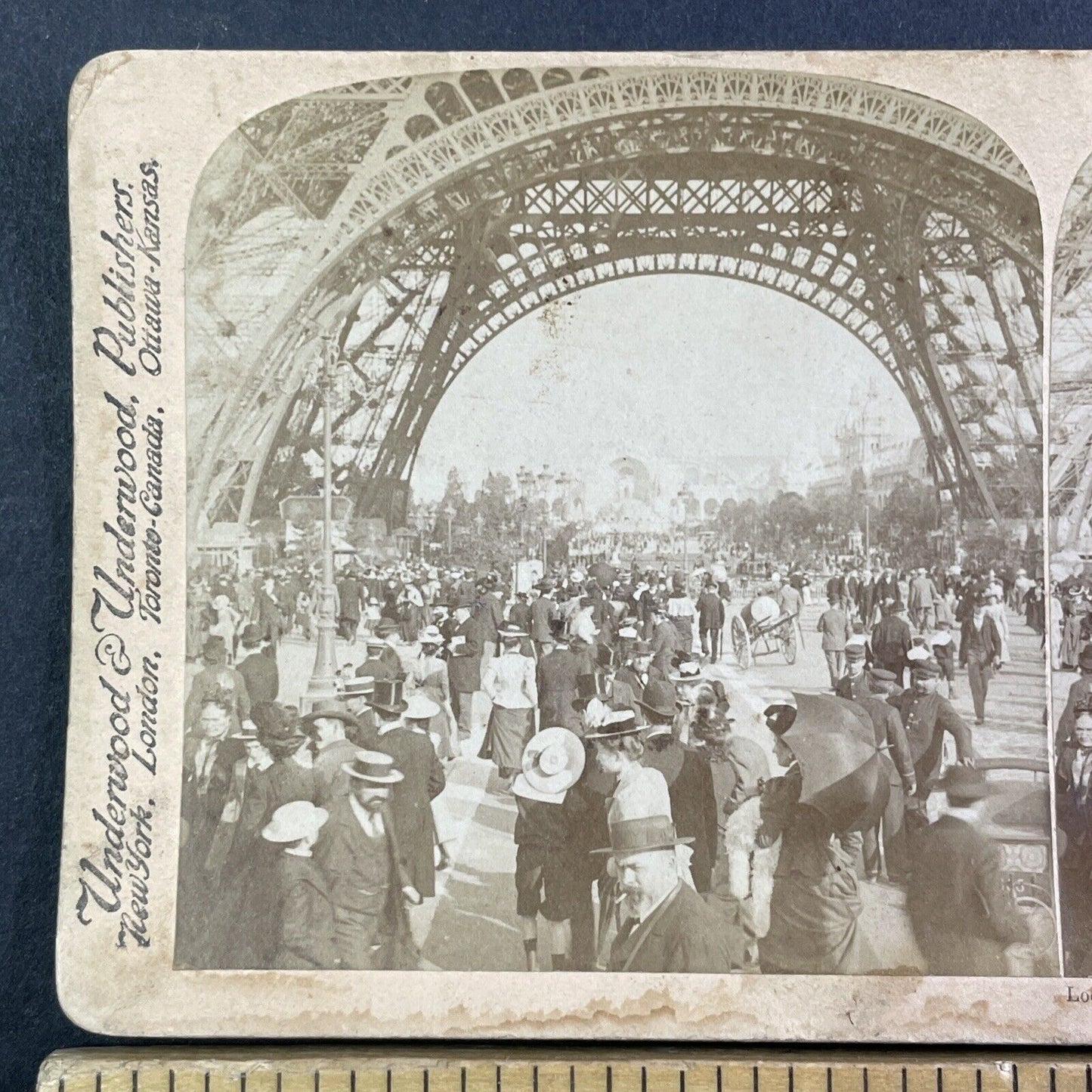 Underneath the Eiffel Tower Stereoview Paris France Antique c1900 Y173