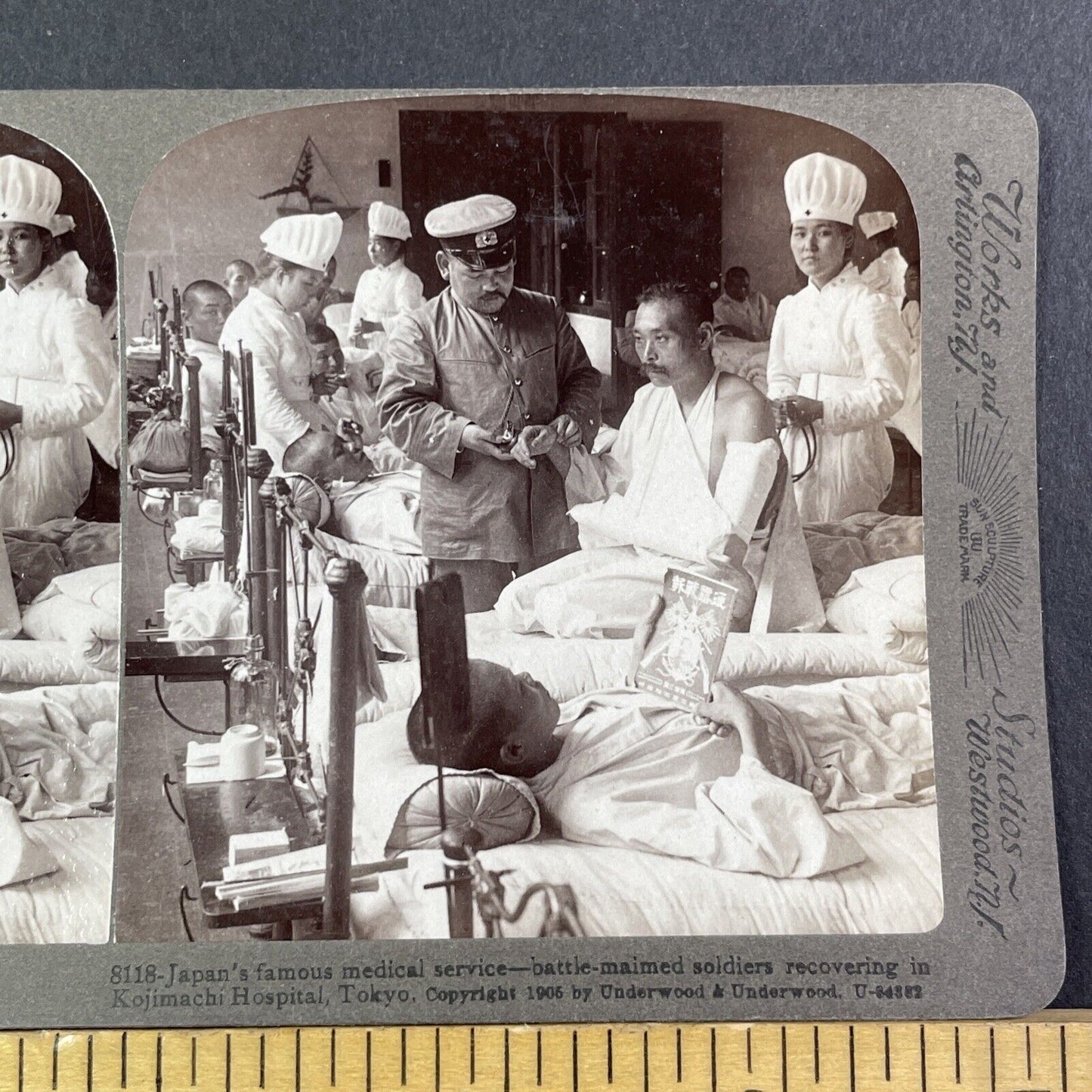 Wounded Japanese Soldiers Stereoview Russo-Sino War Antique c1905 X3887