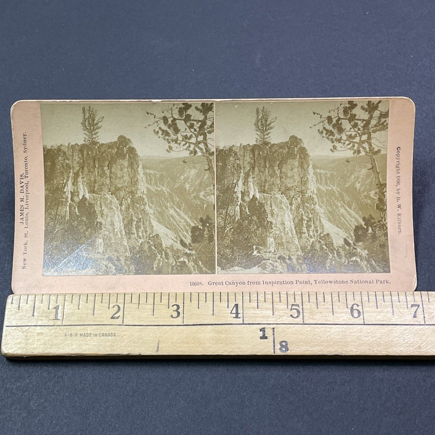 Antique 1896 Inspiration Point Yellowstone Park Stereoview Photo Card V2000