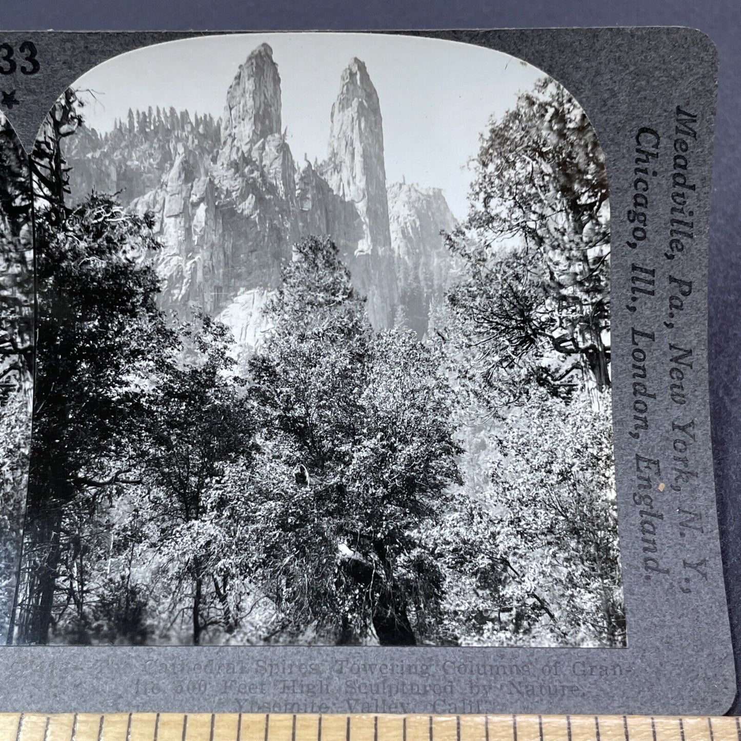 Antique 1910s Cathedral Spires Yosemite California Stereoview Photo Card V2035