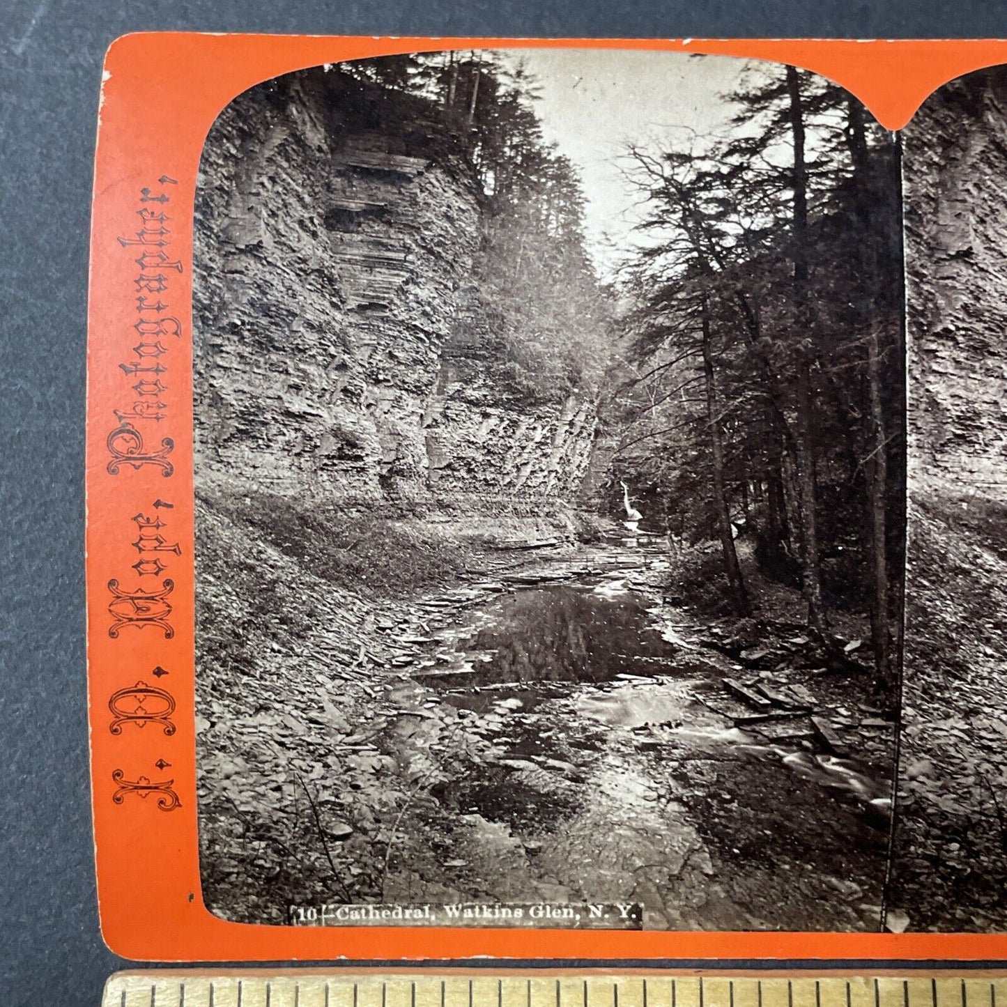 Antique 1860s Watkin's Glen Gorge Cliffs New York Stereoview Photo Card V1800