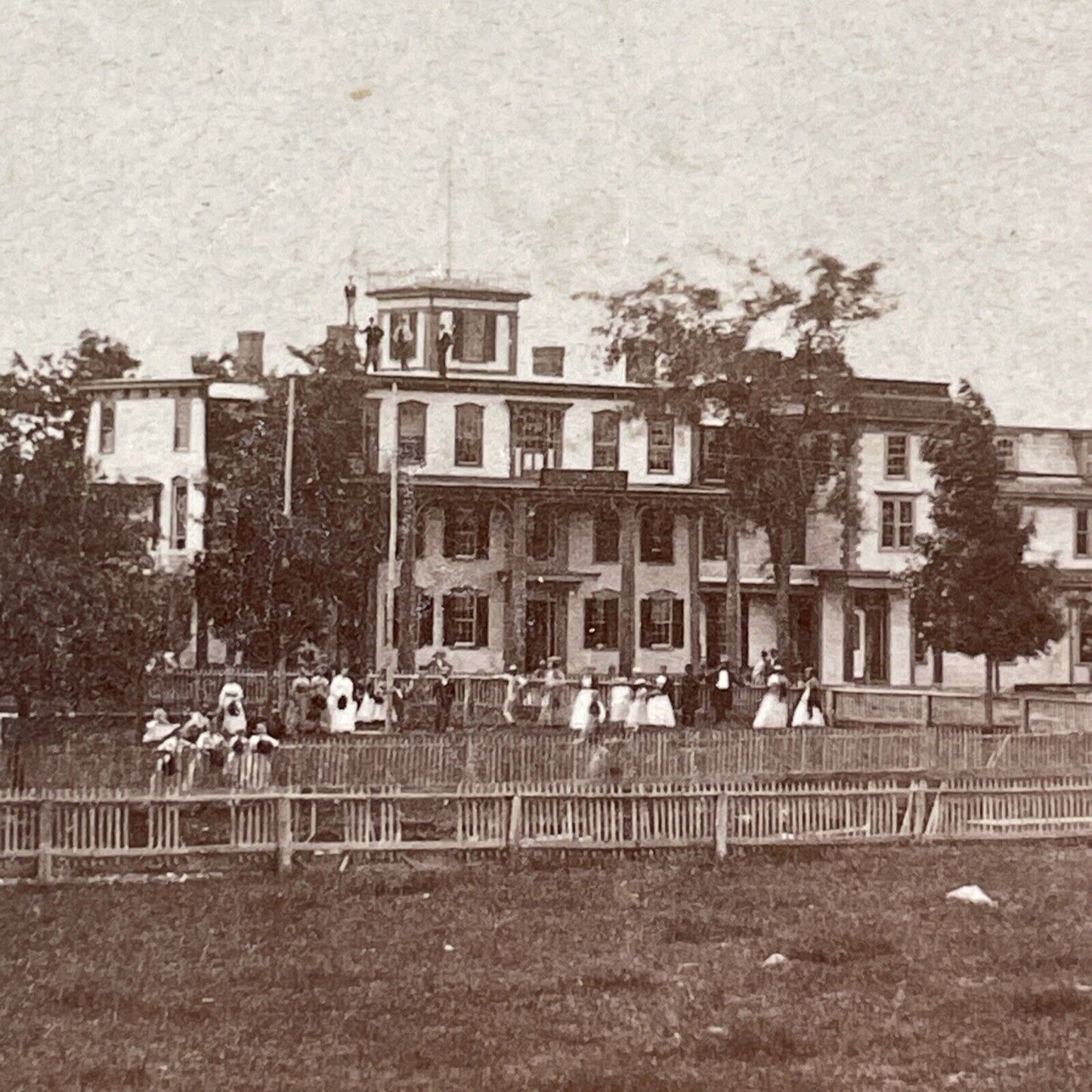 Old Massabesic House Hotel Stereoview Manchester NH AD Stark Antique c1870 X956