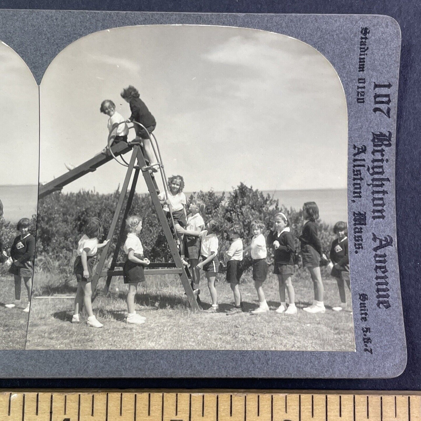 Children Playing on a Slide Stereoview Scarce Late Period View c1935 Y2249