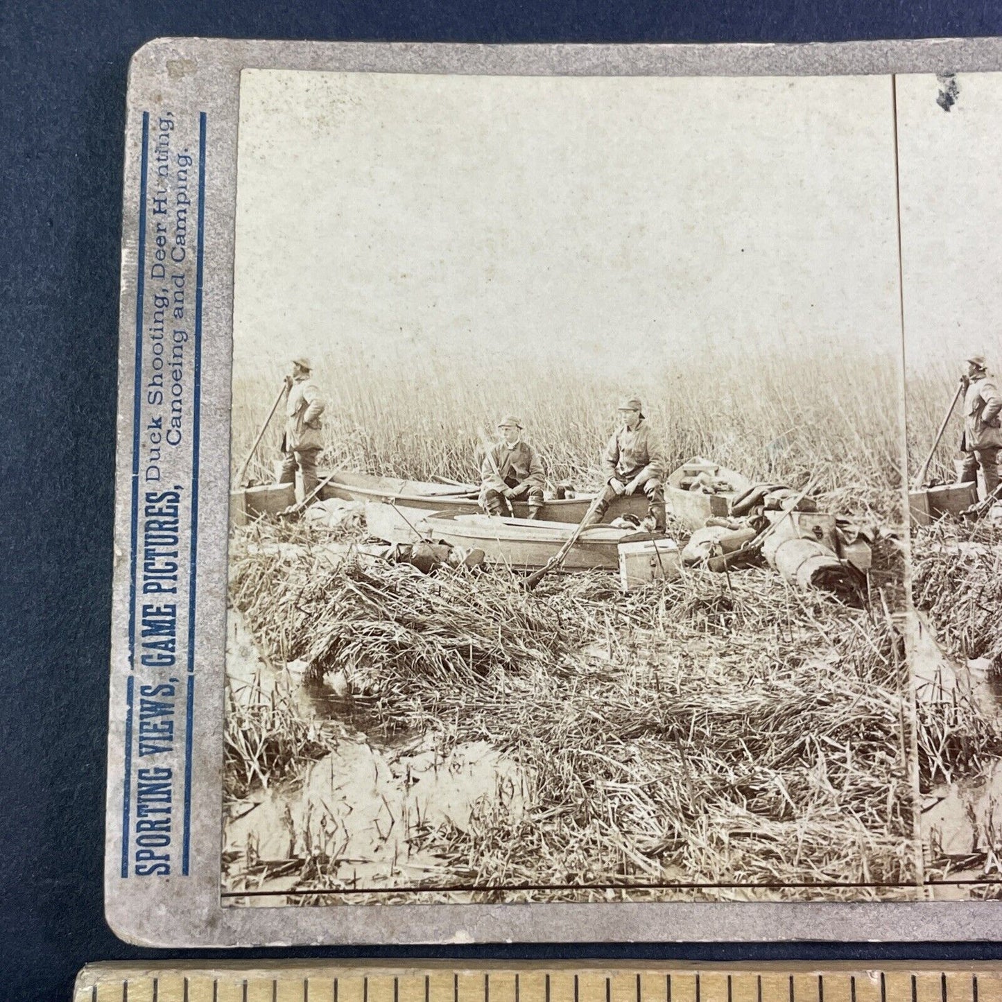 T.W. Ingersoll Self-Portrait Hunting in Duck Blind Stereoview c1888 Y1332