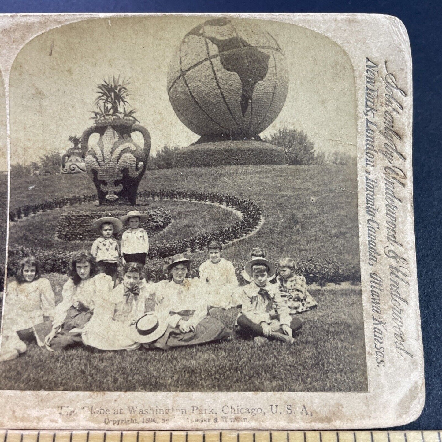 Antique 1894 Giant Flower Globe In Chicago Illinois Stereoview Photo Card P3790