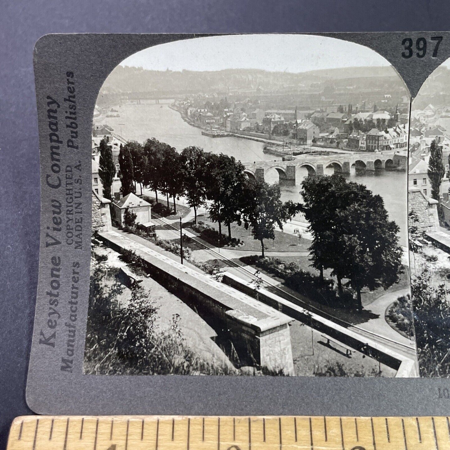 Antique 1920s Namur Belgium City & River View Stereoview Photo Card P3685