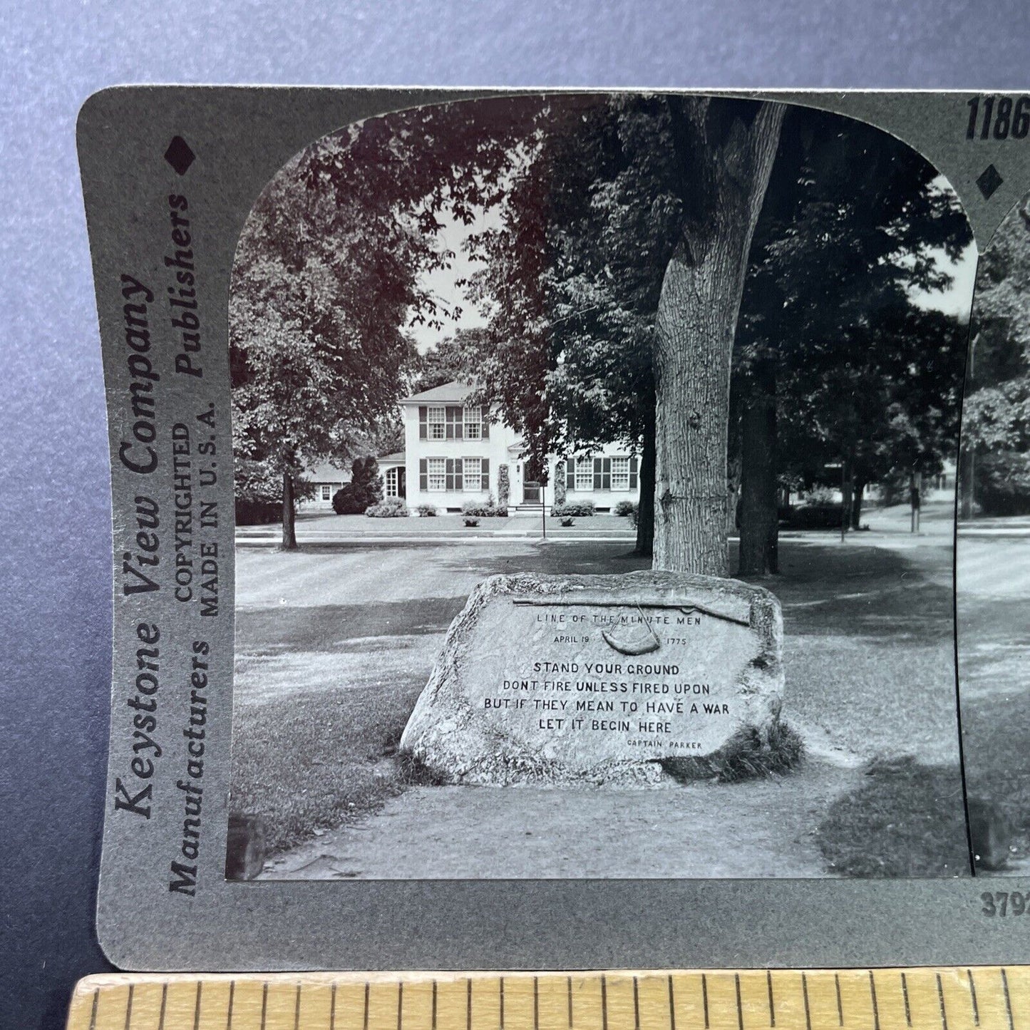 Antique 1909 Minute Man Stone Lexington MA Stereoview Photo Card P2538