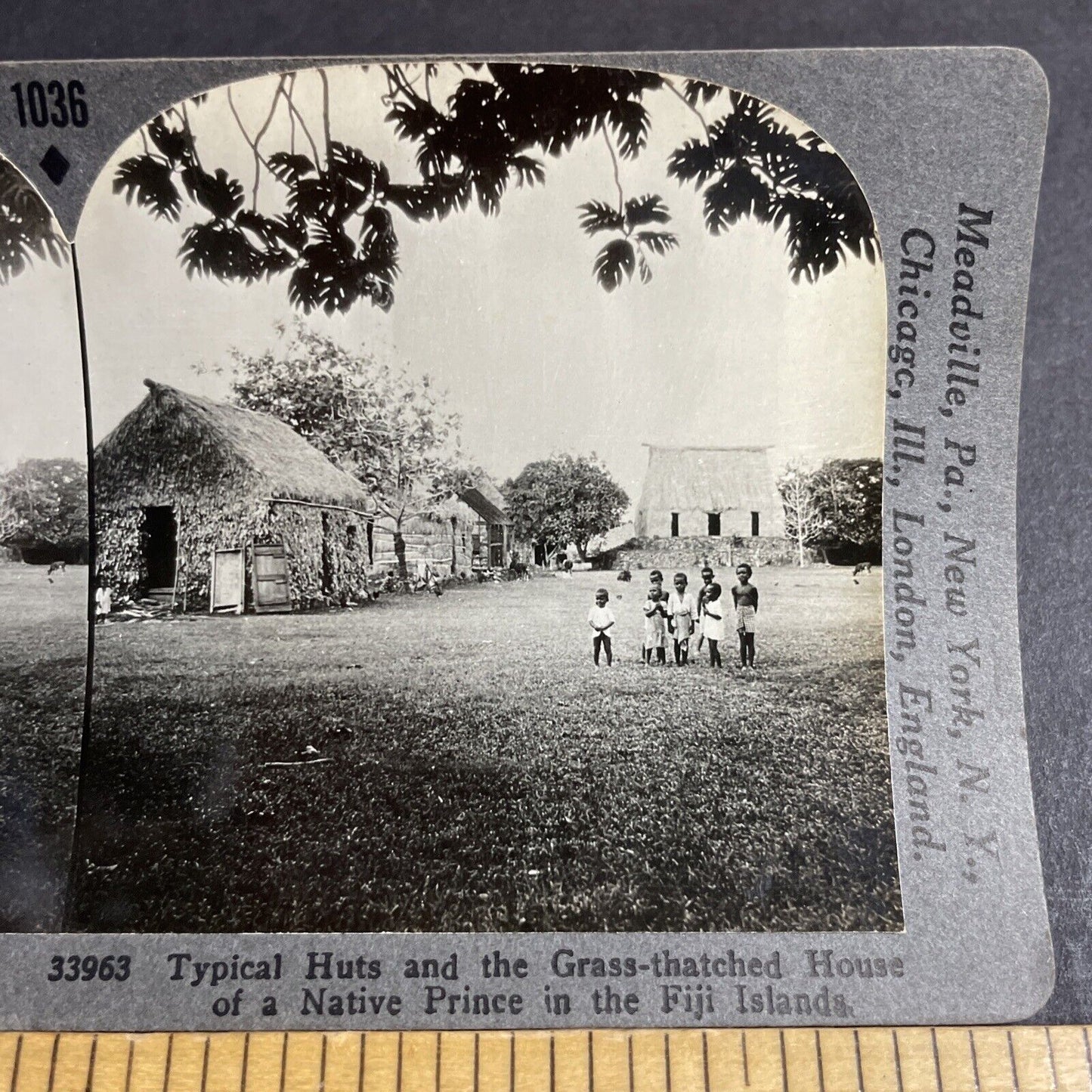 Antique 1910s Fiji Native Tribe In Grass Huts Fijian Stereoview Photo Card P4218