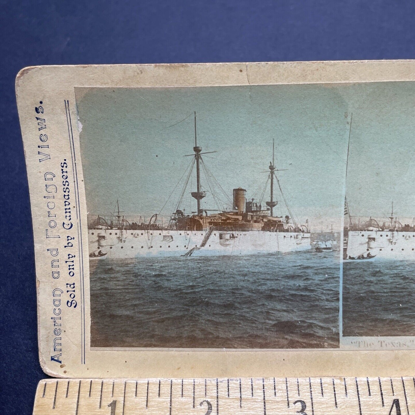 Antique 1890s USS Texas Navy Battleship Stereoview Photo Card P1831