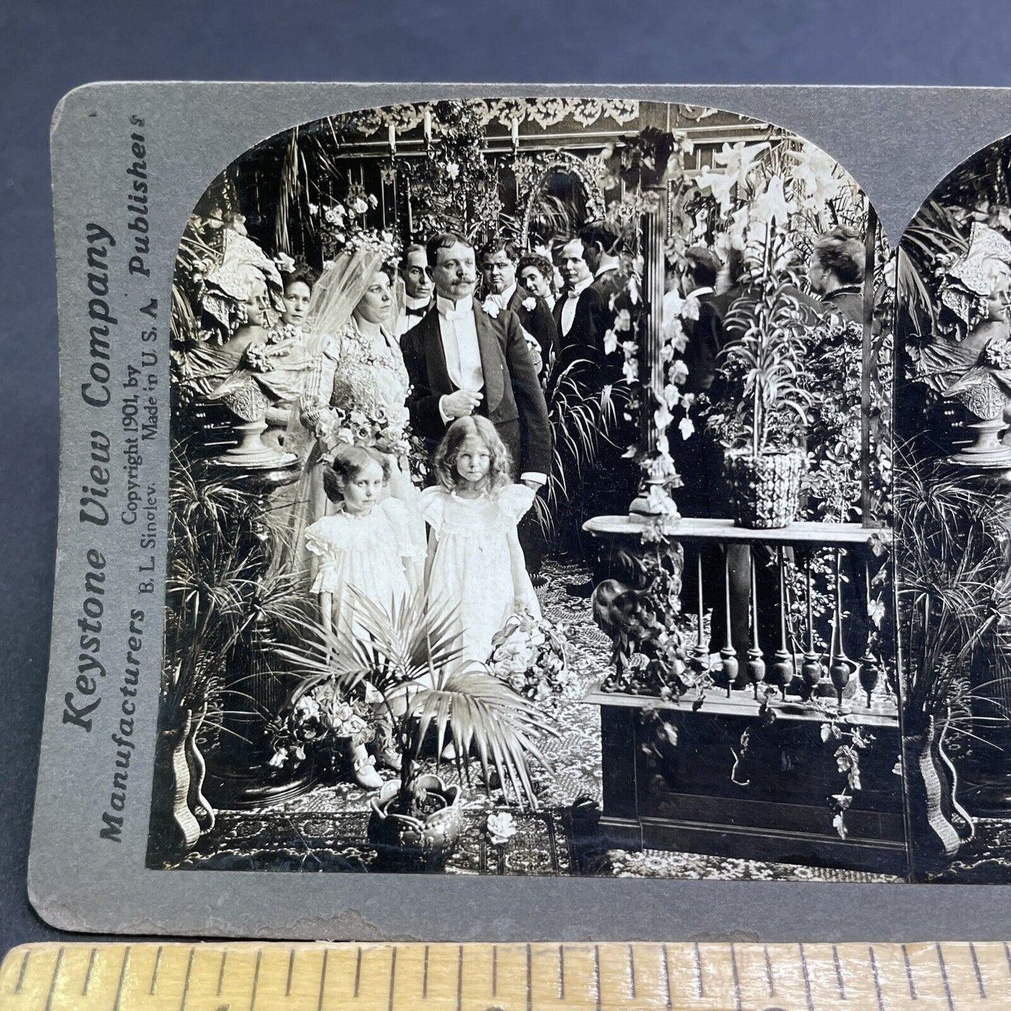 Antique 1901 Formal Wedding Attire In The 1900s Stereoview Photo Card P1933