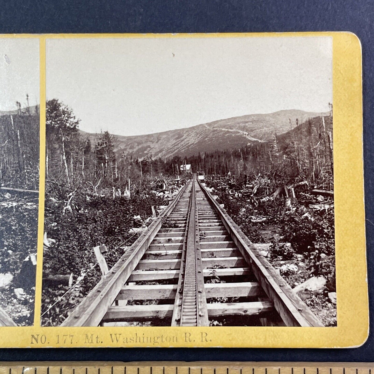 Mount Washington Cog Railroad Track Stereoview New Hampshire c1870s Y910