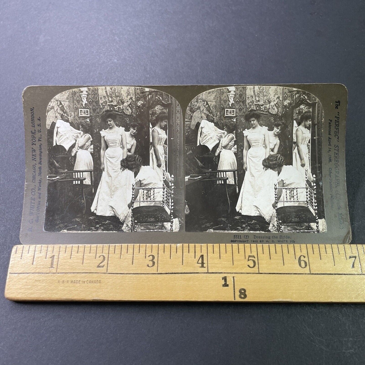Antique 1902 Bride & Bridesmaids Getting Dressed Stereoview Photo Card P3389