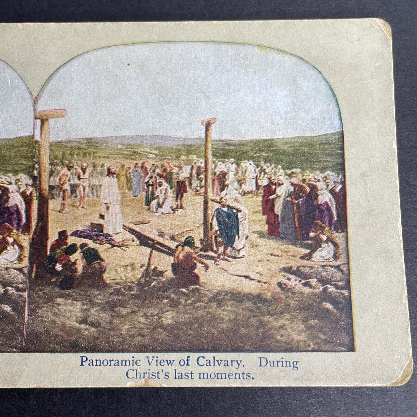 Antique 1902 Jesus Awaits Roman Crucifixion Stereoview Photo Card P1067