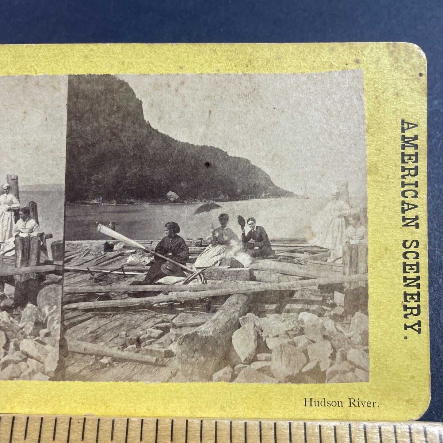 Antique 1870s Wealthy Women On Hudson River NY Stereoview Photo Card P1980-11